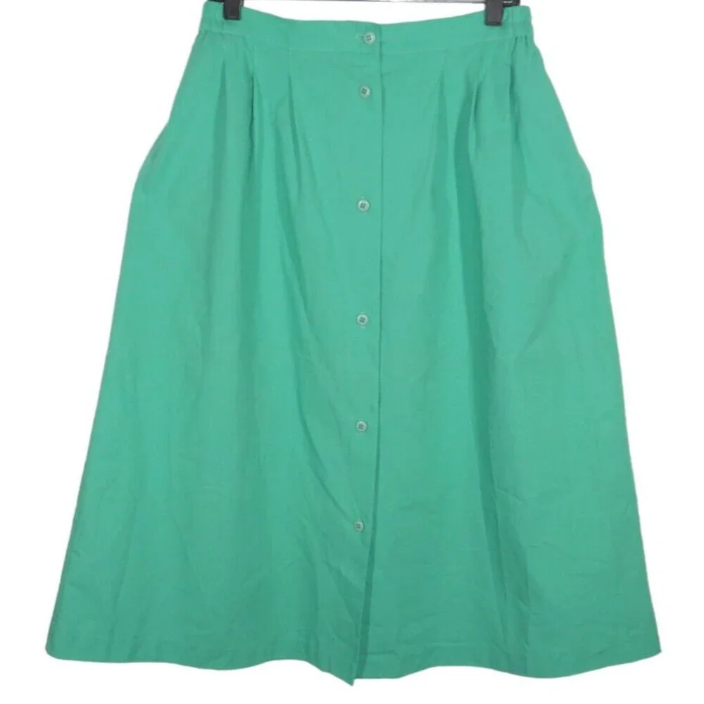 Vintage Catalina USA Made Seafoam Green Button Front Woven Midi Skirt Size 16